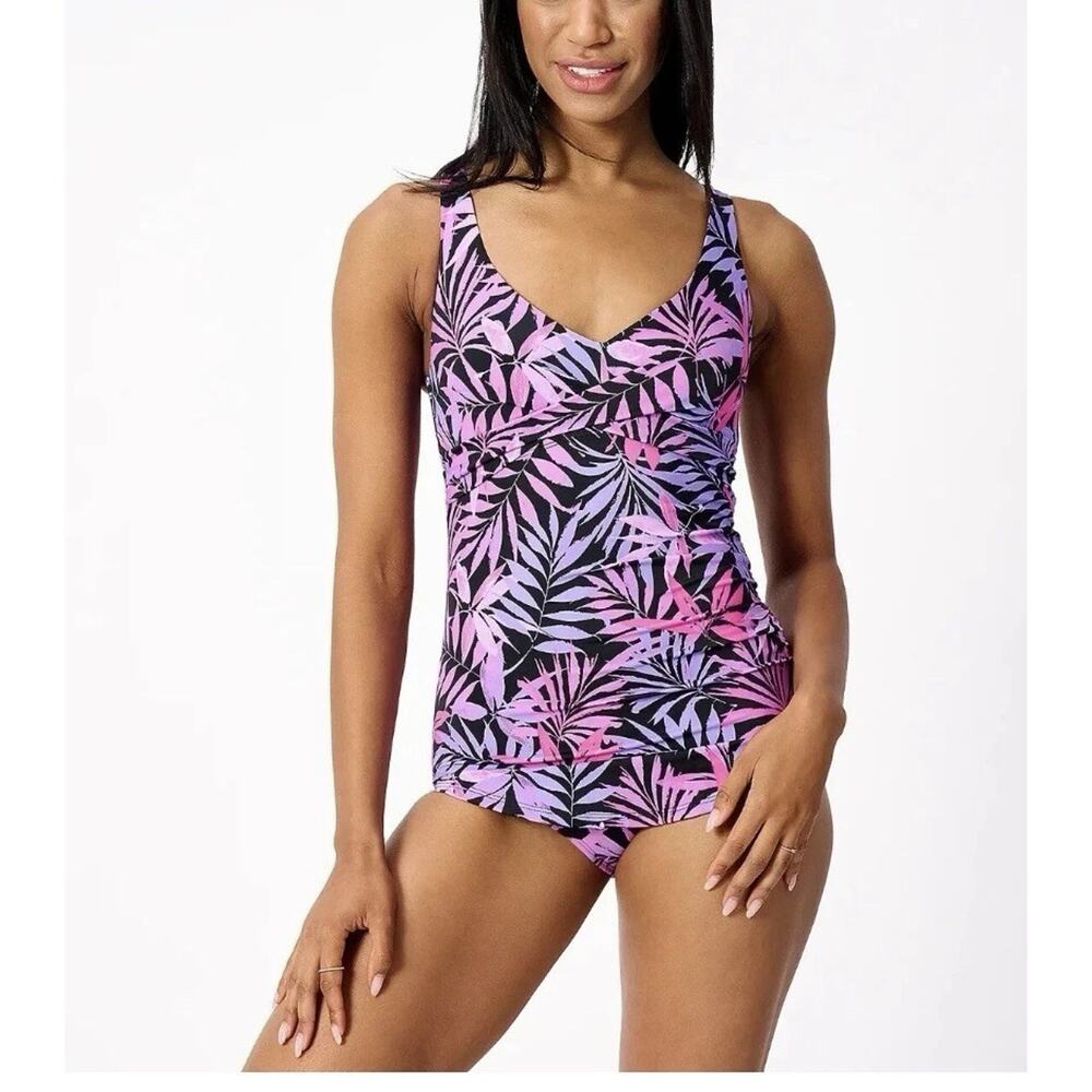 Kim Gravel x Swimsuits For All Sarong One-Piece Hot Pink Palm Plus Size 34